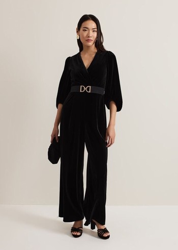 Phase Eight Myleen Velvet Jumpsuit Black USA | 1603457-KM